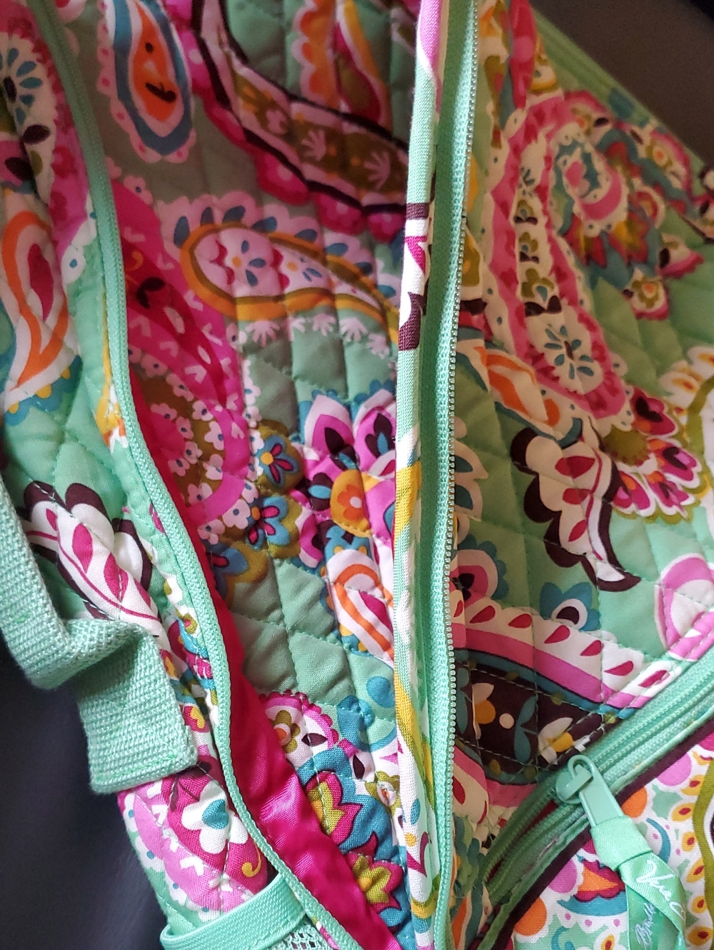 Vera Bradley Green Pink Paisley Tutti Frutti Quilted Sling Tennis Backpack NWT - Picture 13 of 15